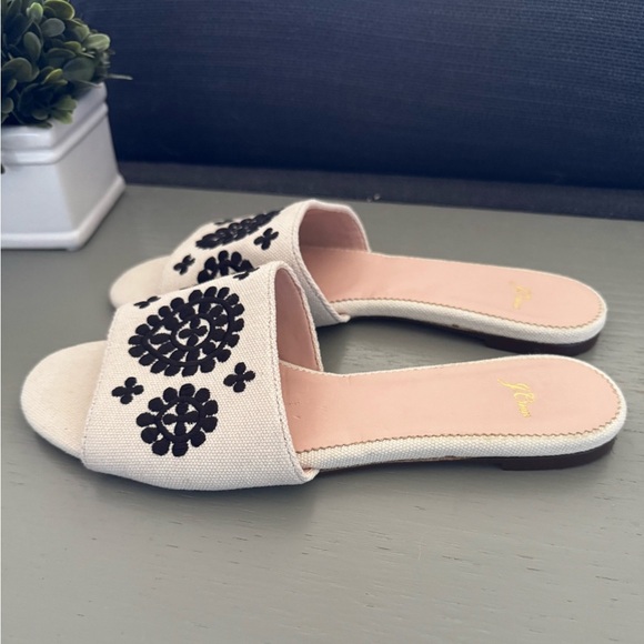 J. Crew Women’s Embroidered Cora Tan And Black Bohemian Slide Sandals Size 9.5 - Picture 5 of 9